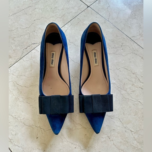 Miu Miu Shoes - Miu Miu Navy Suede Bow Heels 36.5 Fits US 6.5-7